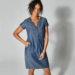 Robe col tunisien, denim léger