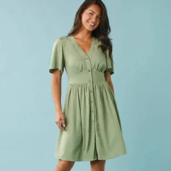 Robe courte boutonnée unie, Spécial Petites