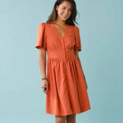 Robe courte boutonnée unie, Spécial Petites