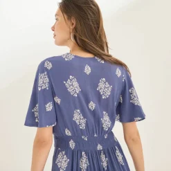 Robe courte cache-coeur imprimée bouquet