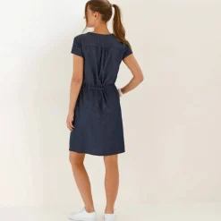 Robe courte col zippé, denim léger