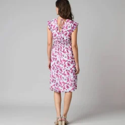 Robe courte décolleté cache-coeur, en voile imprimé