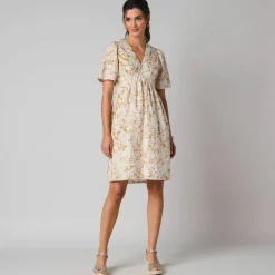 Robe courte en coton col V, imprimé bohème