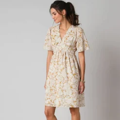 Robe courte en coton col V, imprimé bohème