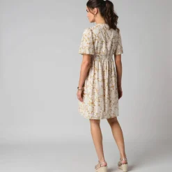 Robe courte en coton col V, imprimé bohème