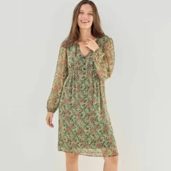 Robe courte, en voile imprimé