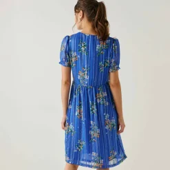 Robe courte imprimé floral, voile fils brillants