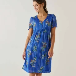 Robe courte imprimé floral, voile fils brillants