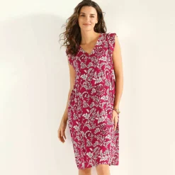 Robe courte manches volantées, crépon imprimé