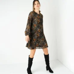 Robe courte plissée imprimée
