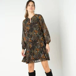 Robe courte plissée imprimée