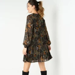 Robe courte plissée imprimée