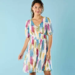 Robe courte Spécial Petites, voile imprimé