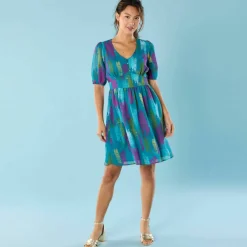 Robe courte Spécial Petites, voile imprimé