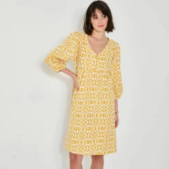 Robe courte évasée, imprimé ikat