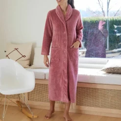 Robe de chambre maille polaire col châle - longueur 120 cm