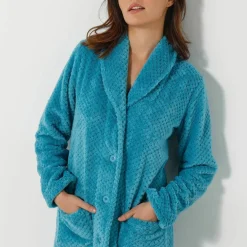 Robe de chambre maille polaire col châle - longueur 120 cm