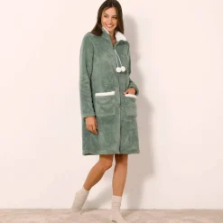 Robe de chambre maille polaire zippée