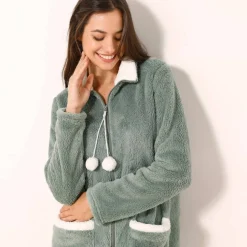 Robe de chambre maille polaire zippée