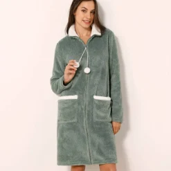 Robe de chambre maille polaire zippée
