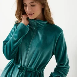 Robe de chambre velours courte ouverture zippée