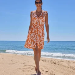 Robe de plage courte, crépon imprimé