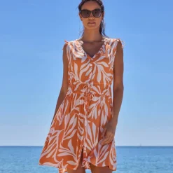 Robe de plage courte, crépon imprimé