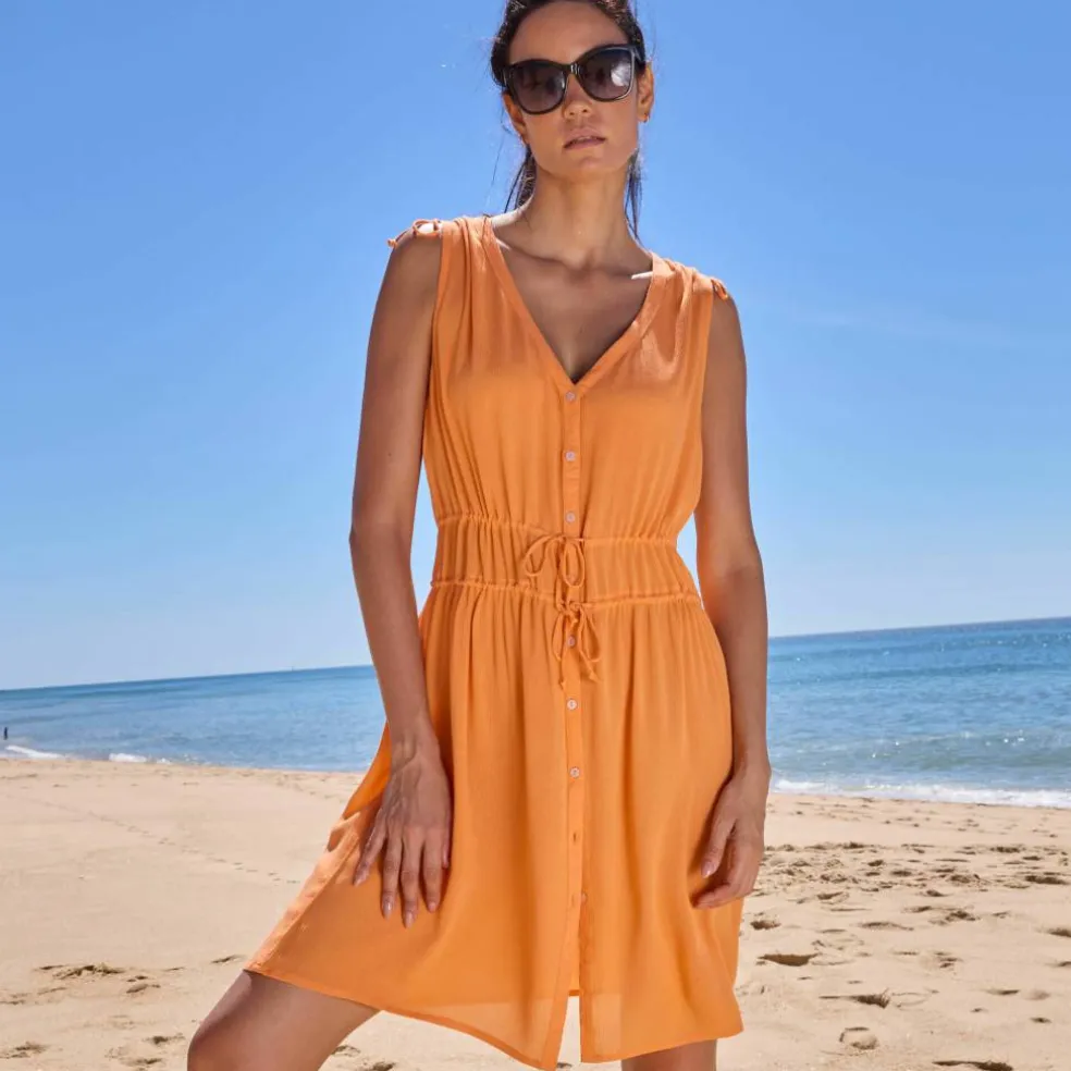 Robe de plage courte, crépon uni