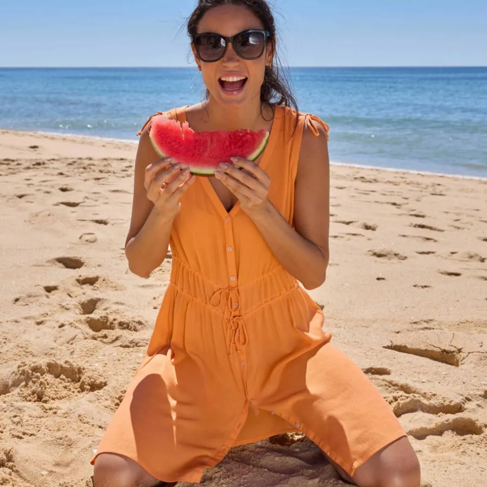 Robe de plage courte, crépon uni
