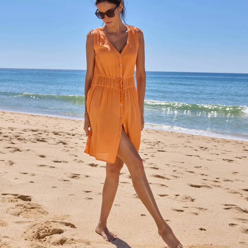 Robe de plage courte, crépon uni