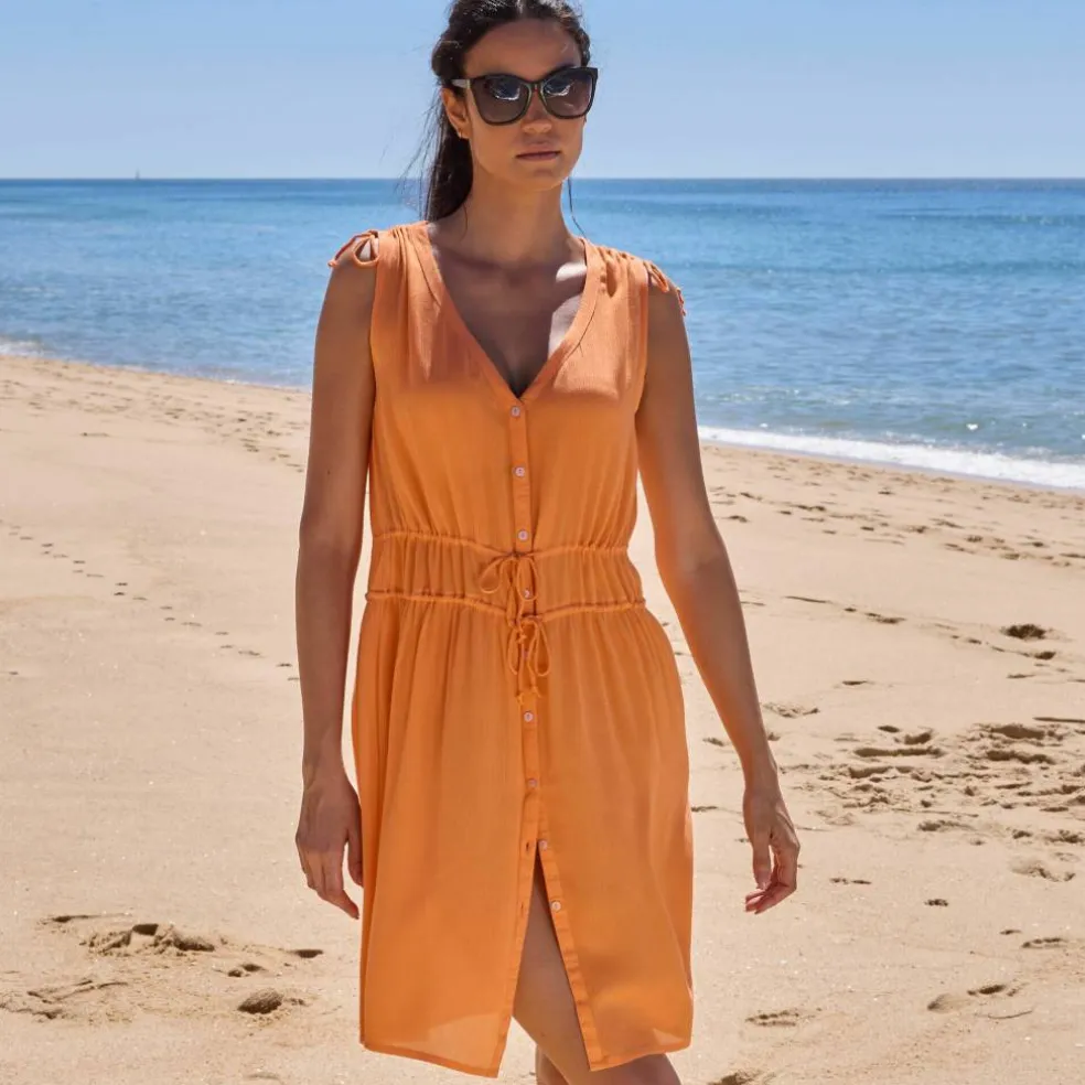 Robe de plage courte, crépon uni