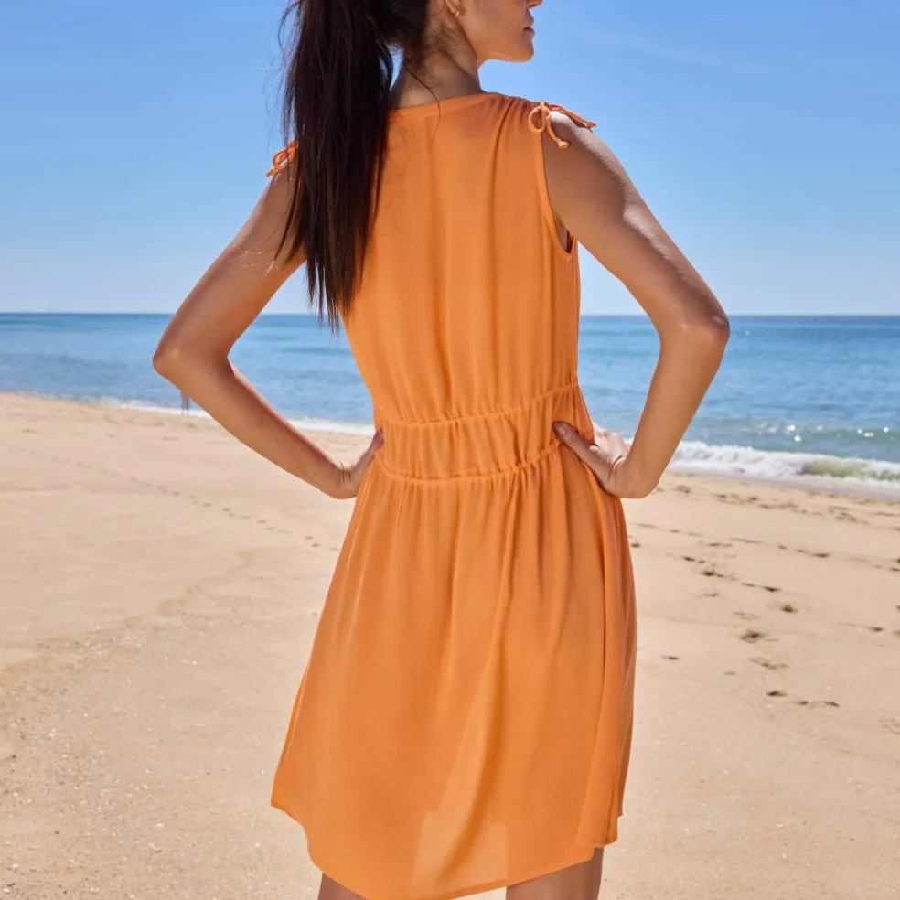 Robe de plage courte, crépon uni