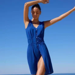 Robe de plage courte, crépon uni