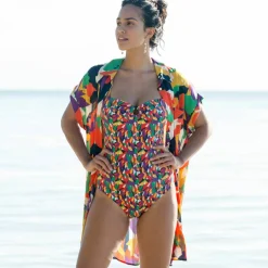 Robe de plage imprimée, crépon