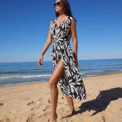 Robe de plage imprimée, crépon