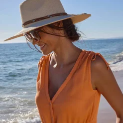 Robe de plage longue, crépon uni