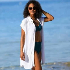 Robe de plage unie, crépon