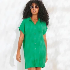 Robe de plage unie, crépon