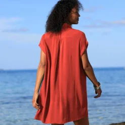 Robe de plage unie, crépon