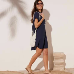 Robe de plage unie, crépon