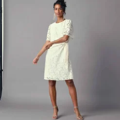 Robe drapée dentelle, manches papillon