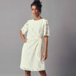 Robe drapée dentelle, manches papillon