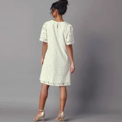 Robe drapée dentelle, manches papillon