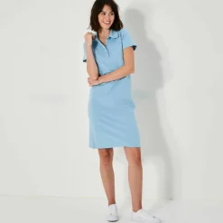 Robe droite col polo unie, maille stretch