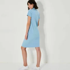 Robe droite col polo unie, maille stretch