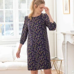 Robe droite manches 7/8ème imprimée