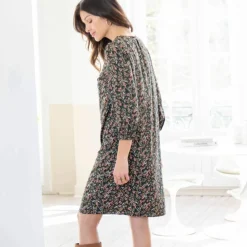 Robe droite manches 7/8ème imprimée
