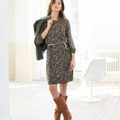 Robe droite manches 7/8ème imprimée