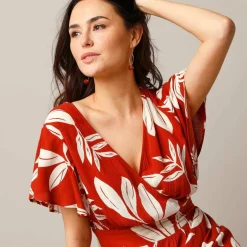 Robe effet cache-coeur, crépon imprimé XXL