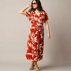 Robe effet cache-coeur, crépon imprimé XXL